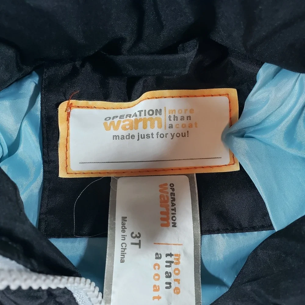 Operation Warm Kids Puffer‎ Jacket Hooded Black Light Blue Size 3T Winter